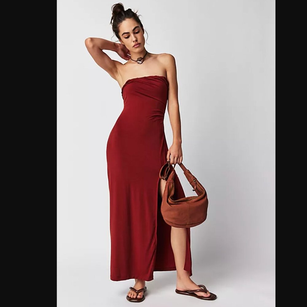 Free People Hayley Midi Dress- Burgandy